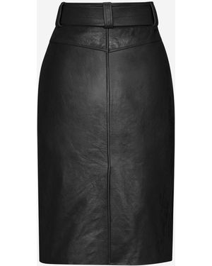 Saint Laurent Pencil Skirt With Leather Belt, Calf - Black