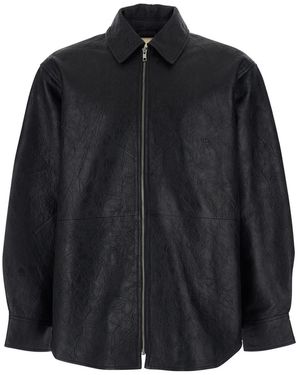 sunflower Jacket 6046Black With Classic Collar And Crinkled Effect