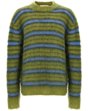 Marni Striped Brushed Mohair Sweater - Green