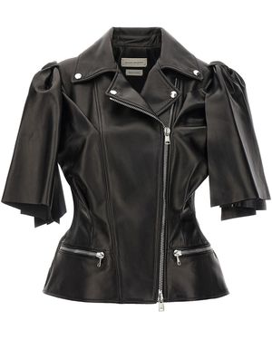 McQueen Sleeveless Leather Jacket With Knotted Drapery - Black
