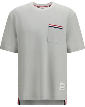 Thom Browne Short-Sleeve Cotton-Linen T-Shirt T-Shirts - Grey