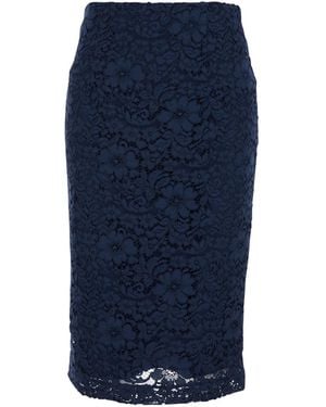 Le Plain Midi Skirt With Lace Design And Back Vent - Blue