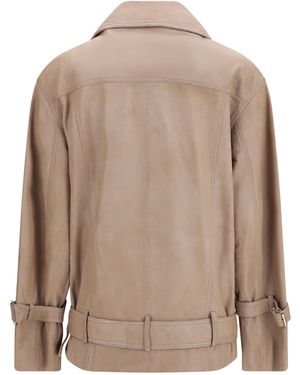 Pinko Leather Biker Jacket- Sheep - Natural