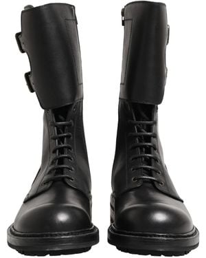 Dolce & Gabbana Leather Belted Buckle Combat Boots Shoes - Black