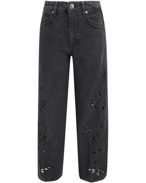 FARM Rio High-Waisted Embroidered Cotton Denim Jeans - Blue
