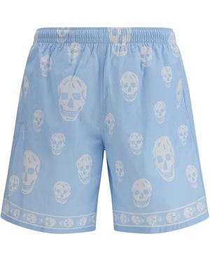 McQueen Skull-Print Swim Shorts Polyamide Swimwear - Blue