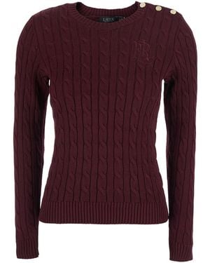 Ralph Lauren Crewneck Jumper Cable Knit Cotton Top - Purple