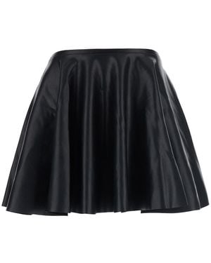 Norma Kamali Flared Mini Skirt Leather - Black