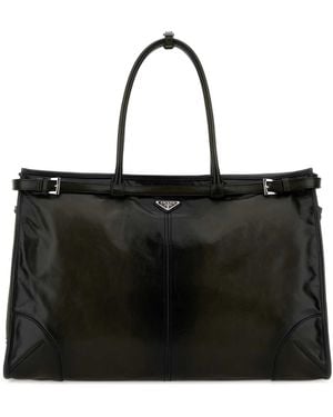 Prada Dark Leather Bonnie Shopping Bag - Black