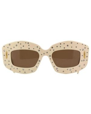 Loewe Sunglasses Rectangle Full Rim, Ivory With Crystal Studs Frame And Lens Lw4114Is25E - Brown