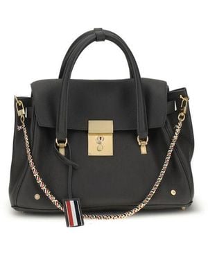 Thom Browne Grey Calf Leather Bos Taurus Handbag - Black