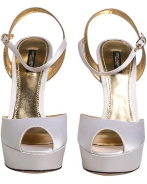 Dolce & Gabbana Satin Platform Heels Sandals Shoes Viscose Silk - Gray