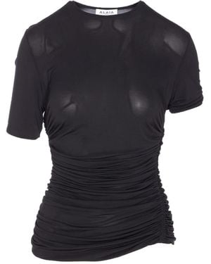 Tシャツ・カットソー ALAIA BLACK FITTED T-SHIRT IN JERSEY Logo T-Shirt ALAIA AA9H0431J0105 995 - Ancote