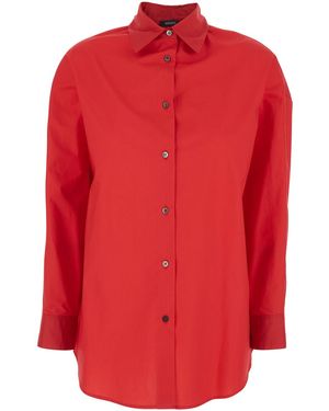 Le Plain Shirt Popeline With Classic Collar And Long Sleeves - Red