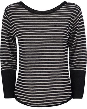 Majestic Filatures Striped Linen Boat Neck T-Shirt - Black