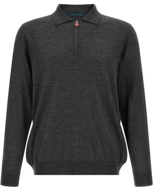 Kiton 14 Micron Wool Half-Zip Polo - Gray
