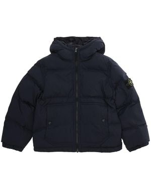 Stone Island Short Hooded Parka Tech Fabric Padded Jackets - Blue