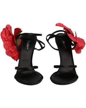 Dolce & Gabbana Leather Strappy Flower Heels Sandals Shoes Se+Vi+Goat - Red