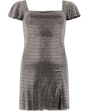 Self-Portrait Short Tulle Dress With Rhinestones Polyester - Gray