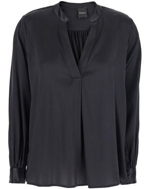 Le Plain Blouse With V Neck And Buttoned Cuffs - Black