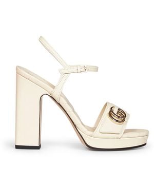 Gucci Ivory Leather Platform Sandals With Double G - White