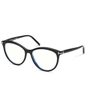 Tom Ford Eyeglasses Round Full Rim, Shiny Frame And Clear--Light Block Lenses Lens Ft5990-B001 Sunglasses - Black
