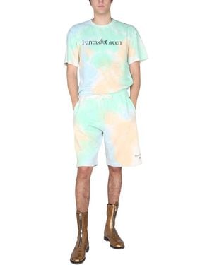 MSGM Msgm Tie-Dye Organic Cotton Bermuda Shorts - Blue
