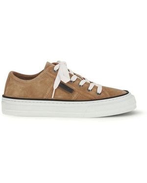Brunello Cucinelli Beige Calf Leather Bos Taurus Low Top Trainers - Natural