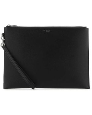 Saint Laurent Saint Laurent Leather Zip Pouch Card Case - Black