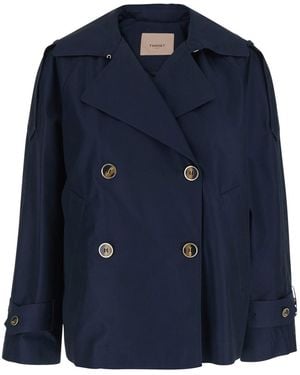 Twinset Short Double-Breasted Trench Coat - Blue