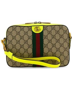 Gucci Gg Supreme Fabric Ophidia Clutch - Yellow