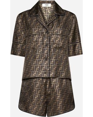 Fendi Ff Silk Shirt + Shorts Pyjamas Set - Multicolour