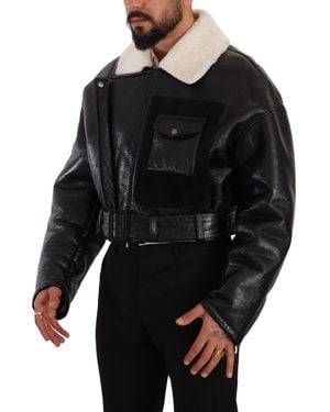 Dolce & Gabbana Leather Shearling Biker Coat Jacket Clothing - Black