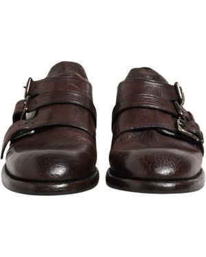 Dolce & Gabbana Leather Monk Strap Formal Derby Shoes Horse - Brown