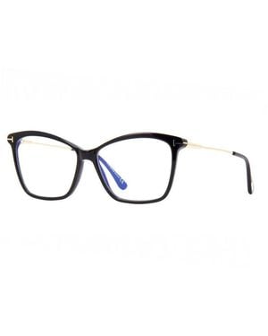Tom Ford Eyeglasses Cat Eye Full Rim, Shiny Light Frame And Clear--Light Block Lenses Lens Ft5687-B045 Sunglasses - Metallic