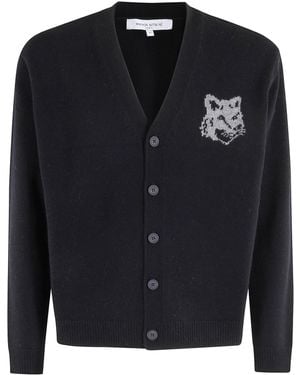Maison Kitsuné Fox Head Intarsia Merino Cardigan - Black