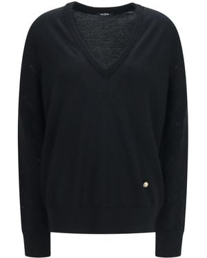 Balmain V-Neck Sweater Merino Wool Ovis Aries - Black