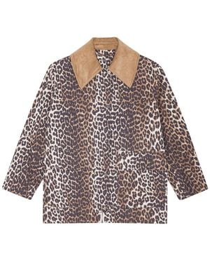 Ganni Leopard Print Midi Jacket Hemp Organic Cotton - Multicolor
