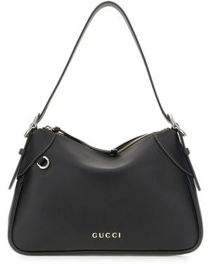 Gucci Leather Medium Gg Emblem Shoulder Bag - Black