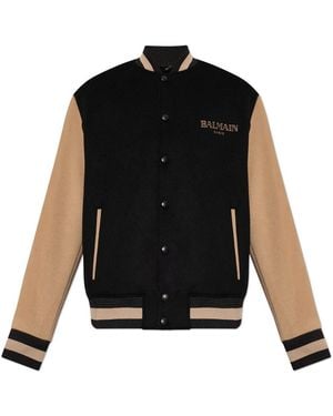 Balmain Logo Detailed Long-Sleeved Varsity Jacket - Black