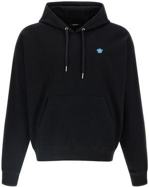 Versace Medusa-Patch Cotton Hoodie - Blue