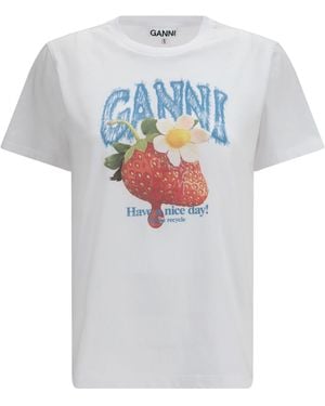 Ganni T-Shirt Strawberry Cotton T-Shirts & Jerseys - White