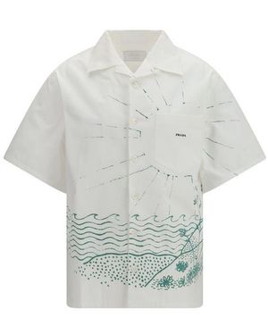 Prada White Cotton Pattern Shirt - Grey