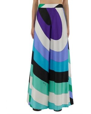 Emilio Pucci Maxi Trousers With Iris Print - Blue
