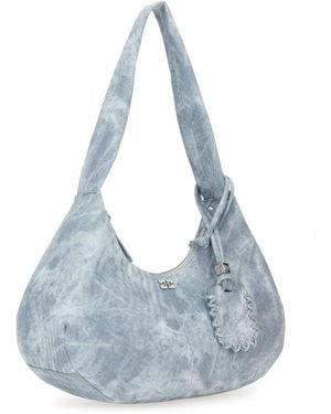 Ganni Medium Bleached Hobo Bag Recycled Polyester Shoulder - Blue