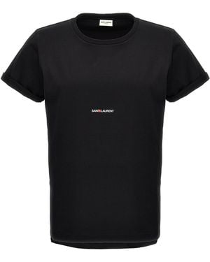 Saint Laurent Logo Cotton T-Shirt - Black