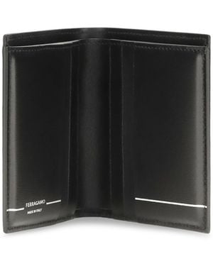 Ferragamo Bifold Wallet Gancini Calfskin Calf Leather Umbrellas - Black