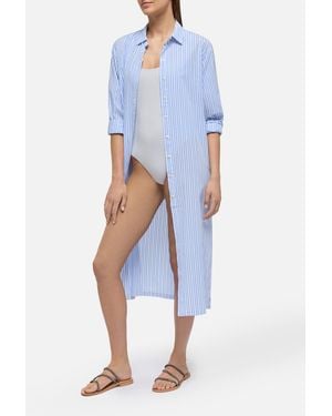 MC2 Saint Barth Adeline Cotton Maxi Dress With Striped Print Beach Robe - Blue