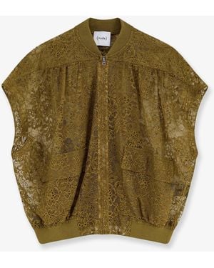 Nude Sleeveless Lace Jacket - Green