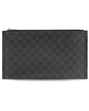 Gucci Essence Classic Large Pouch Fabric Clutches - Gray